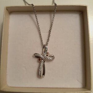 Sterling Silver Rose Gold Plated Cross Cubic Zirconia Necklace
